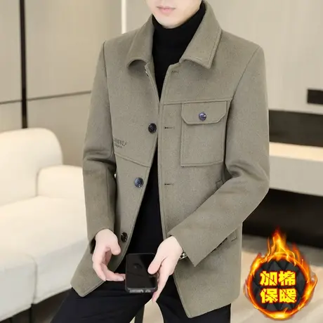 男士时尚英伦毛呢大衣秋冬季加棉加厚款夹克男装商务休闲风衣外套商品大图