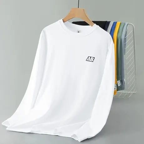 240g重磅纯棉长袖t恤男2024秋季新款内搭打底衫白色秋衣全棉体恤商品大图