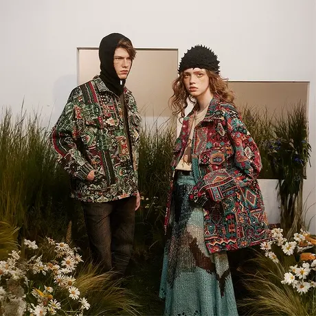 民族风提花外套女春秋2023新款复古ins潮牌夹克宽松oversize上衣商品大图