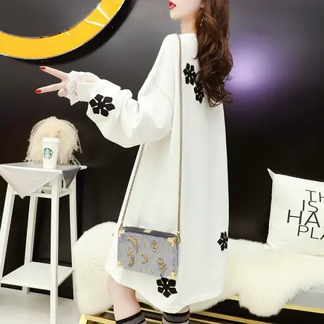 蕾丝拼接卫衣女中长款2024春季新款宽松设计感小众洋气减龄连衣裙商品大图