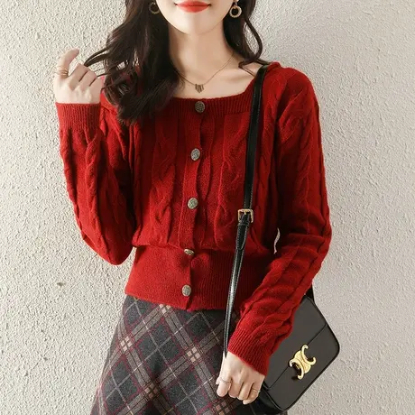 短款针织衫女开衫春秋冬季2023新款毛衣小外套修身纯欲风显瘦外搭图片