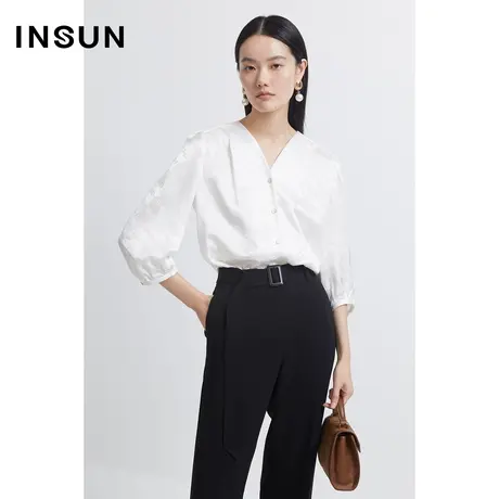 INSUN恩裳夏季印花光泽感百搭衬衫图片