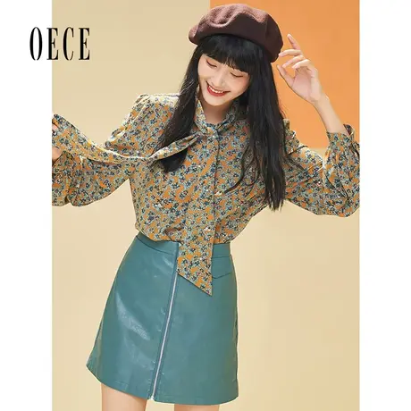 Oece温柔复古碎花衬衣设计感长袖雪纺衫女士衬衫上衣商品大图