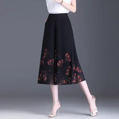 七分裙裤雪纺阔腿裤女夏季薄款2023新款高腰宽松印花裤裙休闲甩裤商品大图