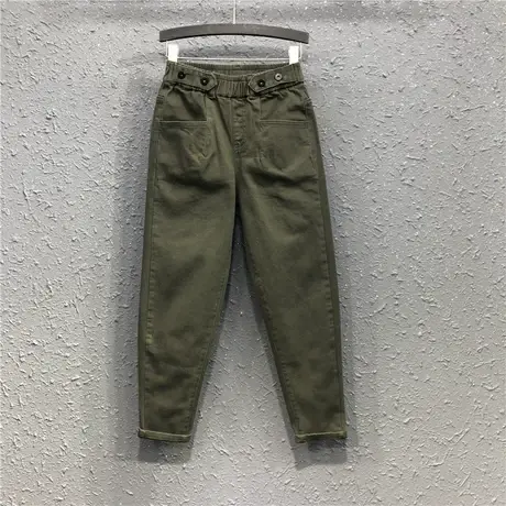 新款小脚牛仔哈伦裤女25春欧洲站休闲松紧腰宽松显瘦个性萝卜长裤商品大图