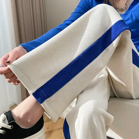 针织阔腿裤女2024年春季新款高腰垂感宽松显瘦百搭休闲直筒裤子商品大图
