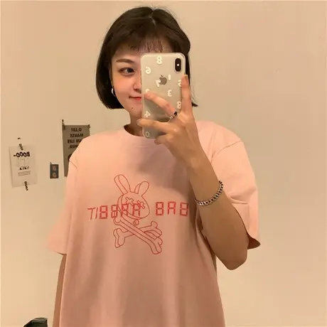 原创~2023新款夏季宽松百搭兔子可爱ulzzang纯棉短袖T恤盐系少女图片