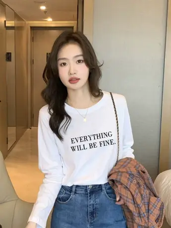 仿棉长袖t恤女2023新款秋冬季加绒内搭打底衫洋气减龄设计感上衣商品大图