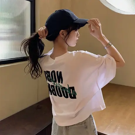大码ulzzang短袖T恤宽松设计感小众轻熟百搭韩风chic短款上衣女夏图片