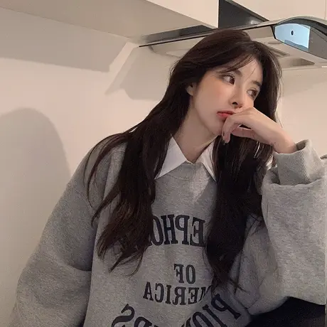 纯棉街头小众卫衣大码女2021年新款春秋薄款vintage美式复古上衣图片