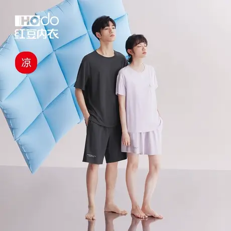 红豆情侣睡衣莫代尔夏季凉感短袖短裤薄居家休闲男女士家居服套装商品大图