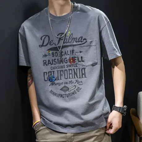 夏季纯棉短袖t恤男宽松ins潮牌半袖大码胖子加肥加大体恤潮流男装商品大图