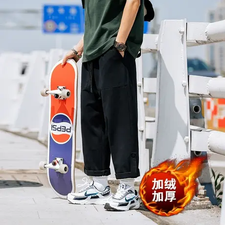男士加绒运动裤男冬季2023新款潮牌加厚纯棉日系工装裤运动休闲裤商品大图