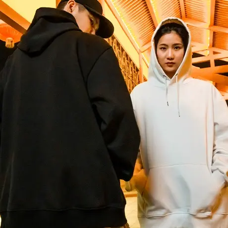 大码卫衣男连帽衫加肥加大宽松女简约加绒加厚空板打底情侣装衣服图片