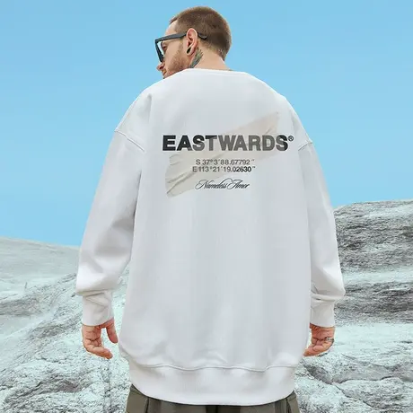 oversize港风圆领卫衣男潮牌ins潮流大码男装秋冬季简约加绒外套图片