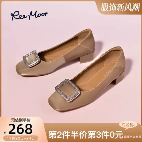 REEMOOR睿慕2024年春季新款方头粗跟浅口单鞋舒适软底百搭跟鞋女图片