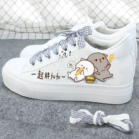 小白鞋女隐形内增高女鞋高帮帆布鞋韩版百搭运动鞋板鞋透气舒适夏商品大图