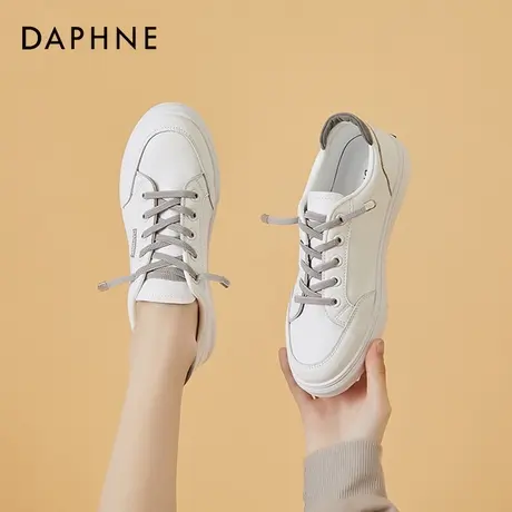 达芙妮厚底小白鞋女夏2022新款百搭平底休闲板鞋真皮韩版圆头女鞋商品大图