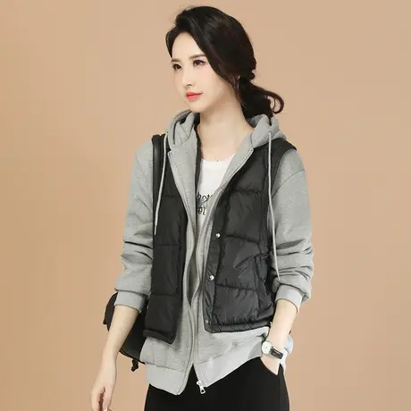 韩潮袭人假两件中长款连帽棉衣棉服女2023冬季新款棉袄外套加厚图片