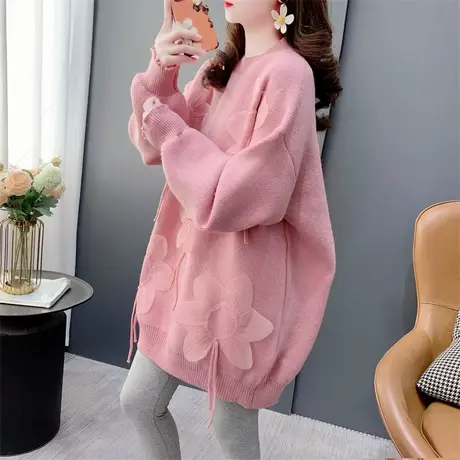 设计感立体花瓣圆领毛衣女秋冬外穿宽松洋气减龄超好看甜美风上衣商品大图