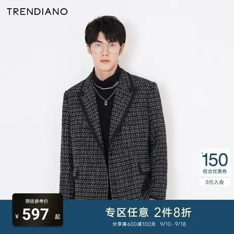 TRENDIANO官方潮牌秋冬男装潮牌小香风复古花式小格呢子外套男士商品大图
