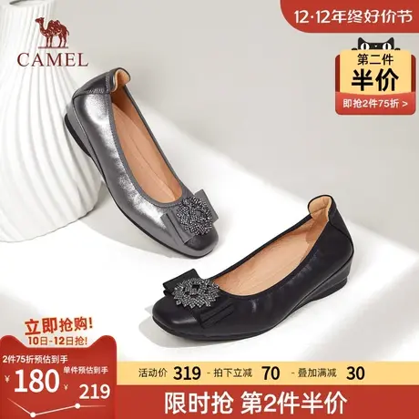 骆驼女鞋2023秋季新款柔软牛皮百搭舒适单鞋蝴蝶结淑女风浅口鞋商品大图