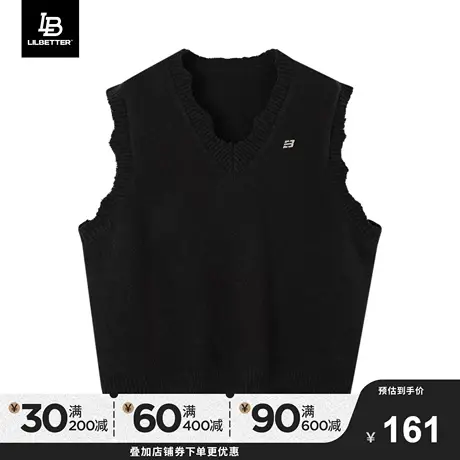 Lilbetter破坏毛衣男新款v领马甲背心无袖衣服不规则慵懒针织衫潮商品大图