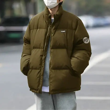 唐狮2023冬新款男士羽绒服短款立领小标面包服学生加厚外套休闲wp图片