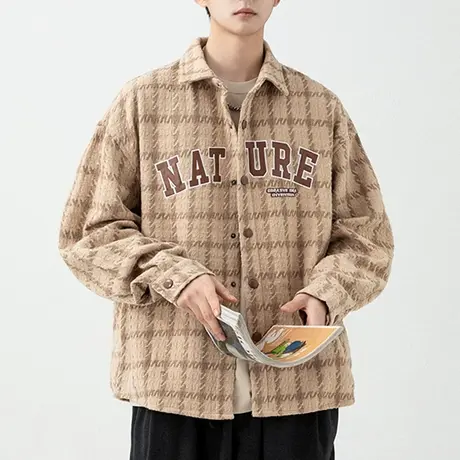 男士美式格子衬衫外套潮牌男痞帅男装2024新款上衣潮港风衣服男款商品大图