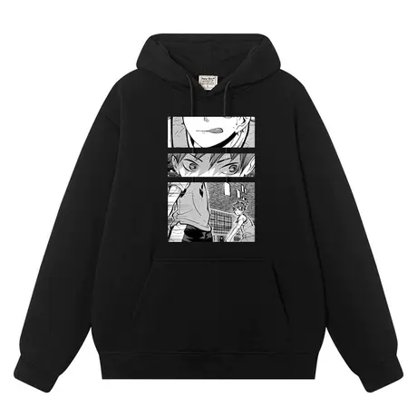 秀洛排球少年联名款衣服加绒加厚秋冬款休闲运动连帽卫衣男女帽衫图片