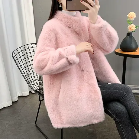 仿貂绒女士皮草外套2024新中式爆款宽松洋气皮毛一体大衣加厚外套商品大图
