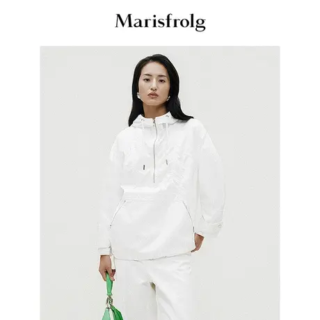 【商场同款】玛丝菲尔2024年春新款白色拉链高级感冲锋连帽风衣图片