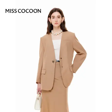 MISSCOCOON【高知touch】24春新款简约V领精纺羊毛西装短外套商品大图