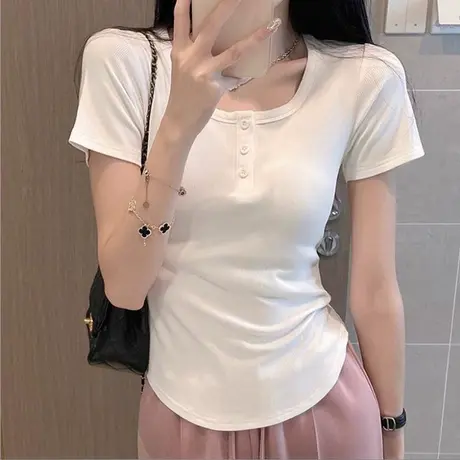 洋气时髦小个子短款半袖T恤女夏季修身内搭外穿打底衫短袖上衣潮商品大图