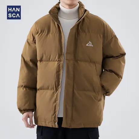 hansca日系复古立领棉衣男秋冬款简约潮牌刺绣保暖宽松面包服外套商品大图