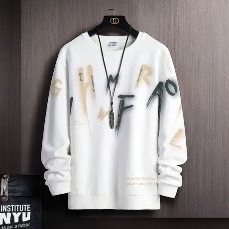 圆领卫衣男2024春秋季新款潮流时尚磁县百搭长袖T恤上衣外套男装商品大图