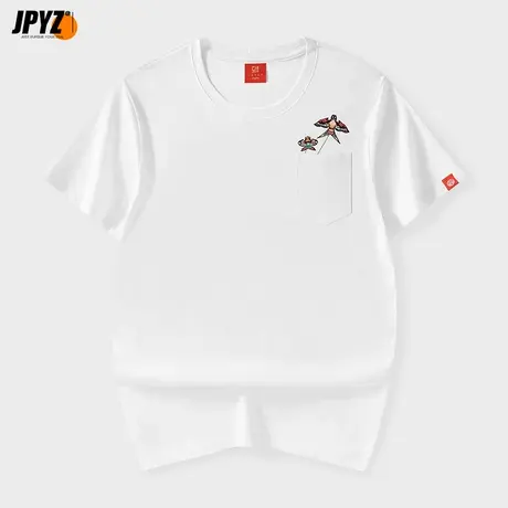 中国风潮牌风筝刺绣短袖t恤男士夏季国潮宽松情侣上衣带口袋体恤商品大图