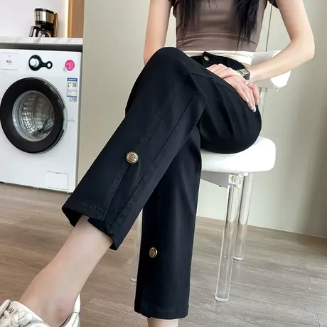 开叉直筒九分牛仔裤女2024春季新款高腰韩版显瘦小个子窄版烟管裤商品大图