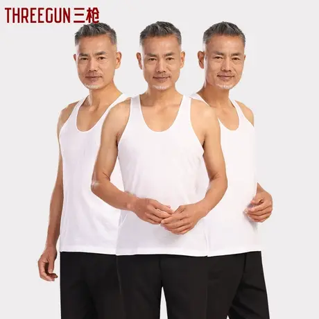 三枪【3条装】背心男士纯棉舒肤精漂汗布背心 中老年老式白背心商品大图