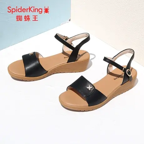 SPIDER KING/蜘蛛王凉鞋女真皮2023夏商场同款坡跟软底老人妈妈鞋商品大图