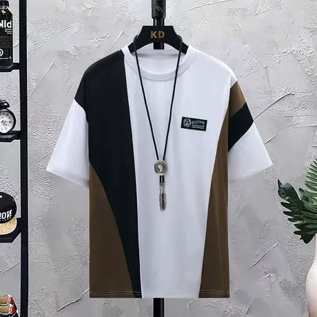 短袖t恤男士夏季潮牌休闲半袖冰丝薄款青年体恤打底衫男装上衣服商品大图