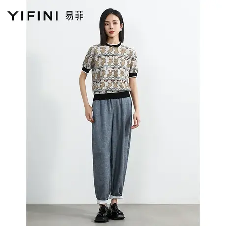 Yifini/易菲宽松休闲遮肉休闲裤女2023夏季新款亚麻小脚裤束脚裤商品大图
