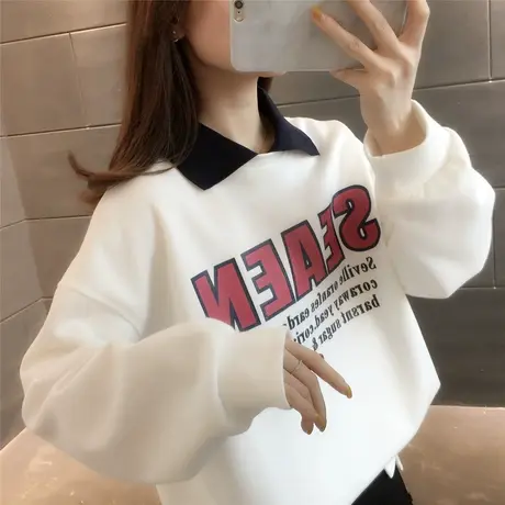 POLO领字母印花套头卫衣女2023年春秋季新款女装宽松学生百搭上衣商品大图