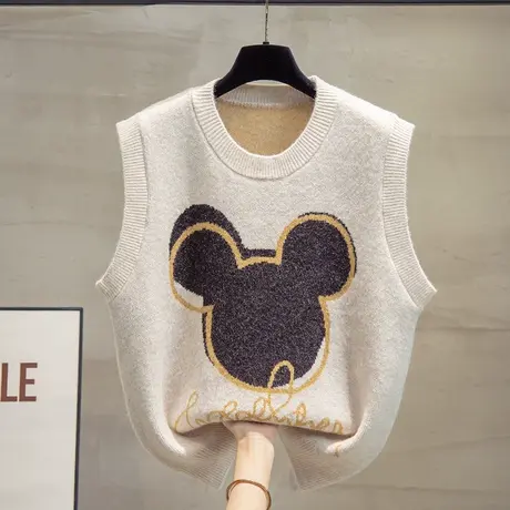 圆领毛衣坎肩女2023秋装新款宽松马夹外穿上衣外搭针织马甲背心潮图片