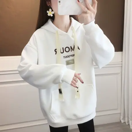 女士连帽卫衣女小个子宽松休闲外套春秋女款2023新款洋气显瘦上衣图片