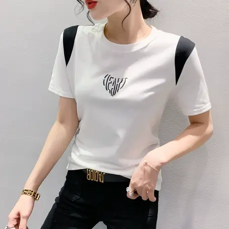 网红设计感T恤女短袖2023夏季新款洋气拼色上衣别致显瘦半袖小衫商品大图