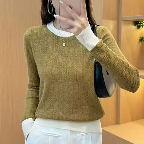 秋季新款麻花撞色针织衫毛衣女2023秋季新款毛衣小香风内搭百搭商品大图