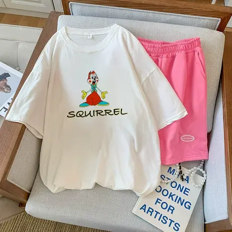 网红盐系运动服套装女夏季薄款短袖短裤小个子时尚洋气休闲两件套商品大图