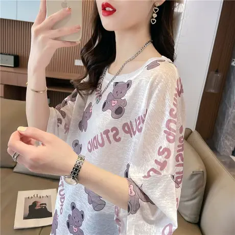 小众设计感短袖t恤女夏装韩版宽松大码中长款微透超薄凉感上衣服图片