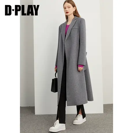 DPLAY【黑标】秋装新轻奢戗驳领深花灰中长款双面呢大衣外套商品大图